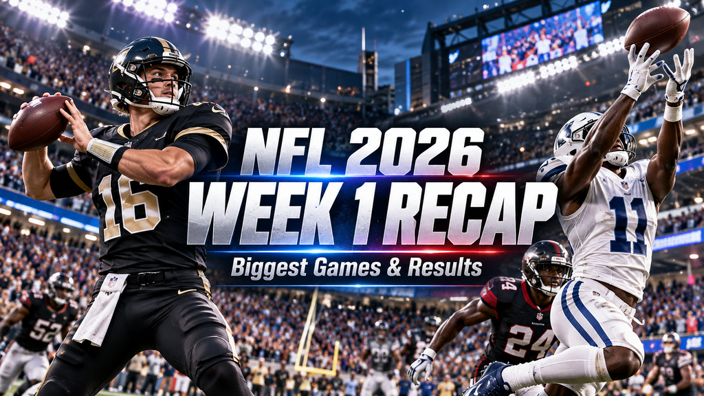 NFL 2026 Week 1 recap featured illustration showing professional American football players in an action-packed stadium